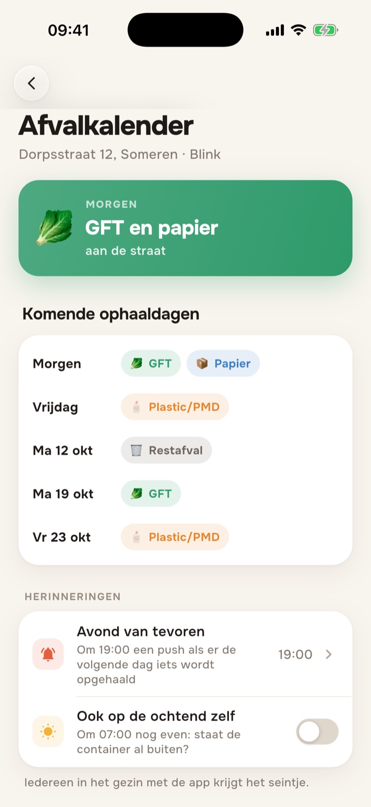 De afvalkalender met de ophaaldagen