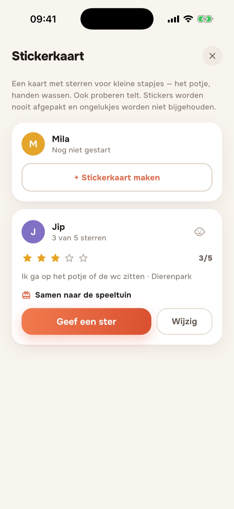 Het ouderoverzicht van de sterrenkaarten