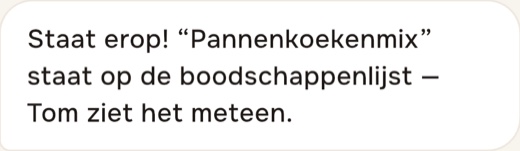 Pip antwoordt: staat erop, Tom ziet het meteen